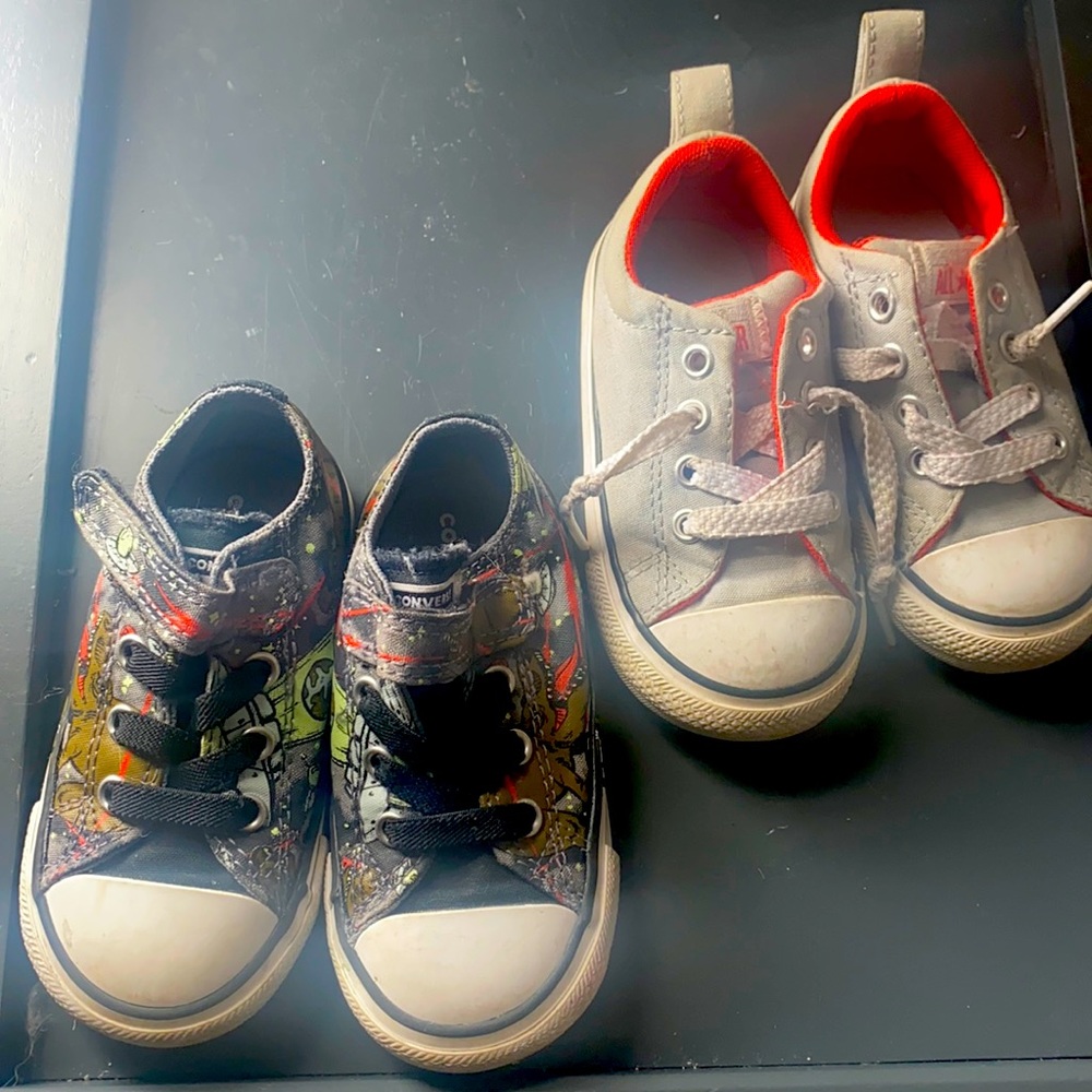 Two pair of boys converse sneakers